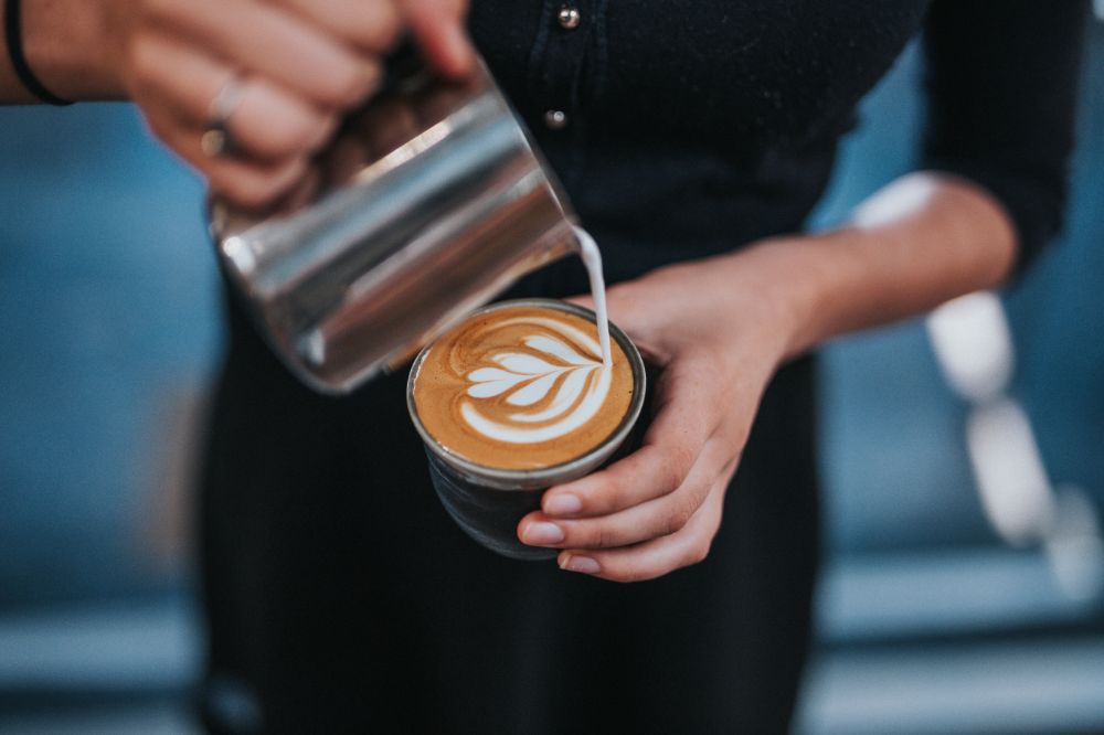 Extreme closeup of creating coffee art